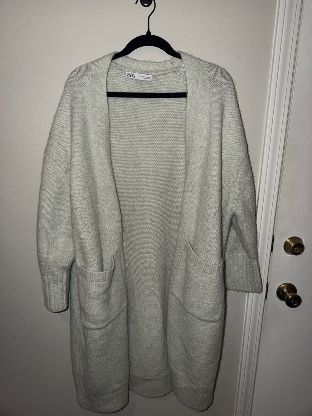 Zara Off-White Open-Front Long Knit Cardigan